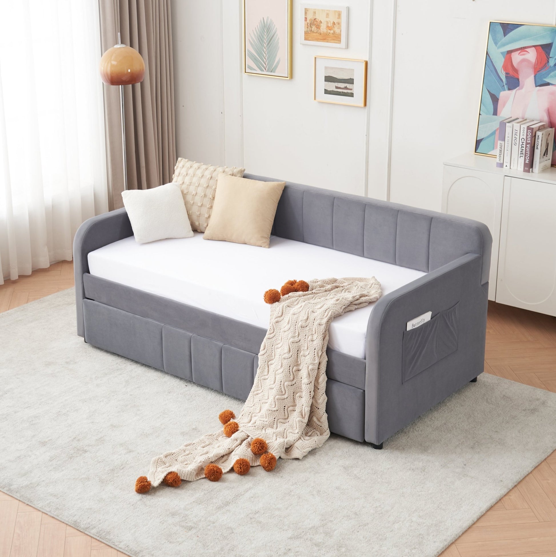 Twin Upholstered Daybed Frame with Trundle, Twin Size Sofa Bed - Direct Wicker