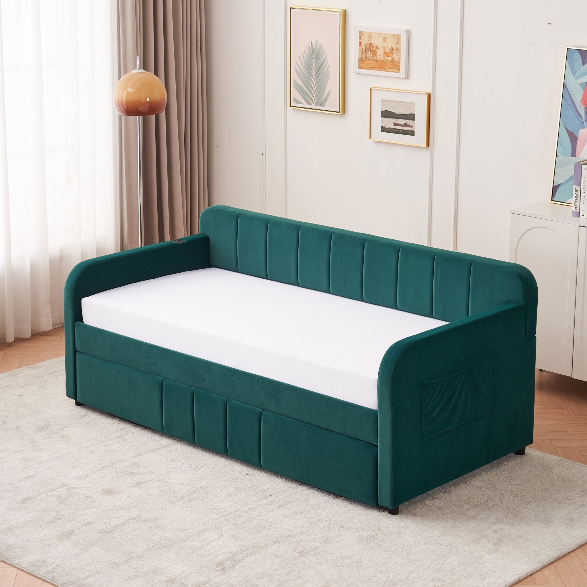 Twin Upholstered Daybed Frame with Trundle, Twin Size Sofa Bed - Direct Wicker