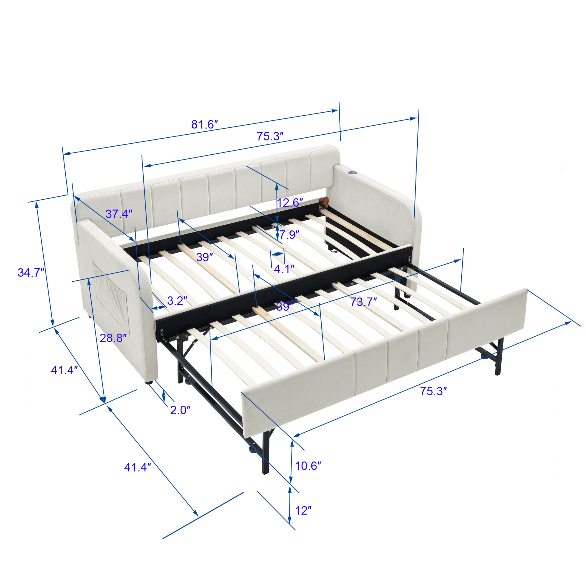 Twin Upholstered Daybed Frame with Trundle, Twin Size Sofa Bed - Direct Wicker