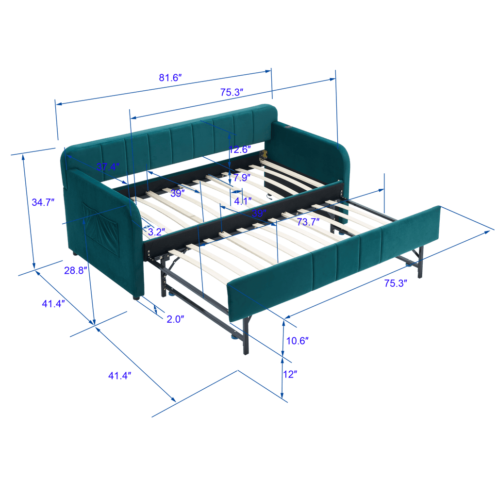 Twin Upholstered Daybed Frame with Trundle, Twin Size Sofa Bed - Direct Wicker