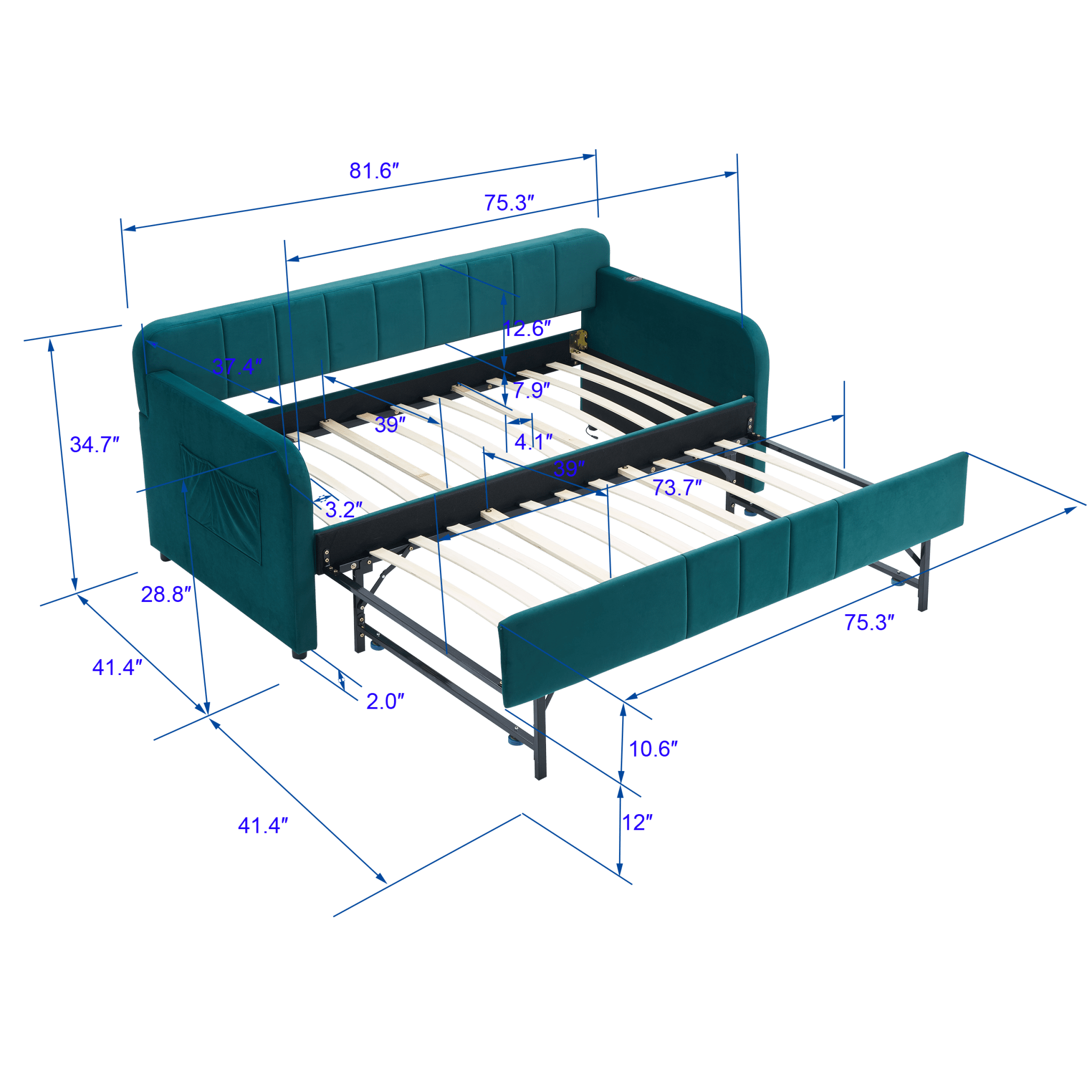 Twin Upholstered Daybed Frame with Trundle, Twin Size Sofa Bed - Direct Wicker