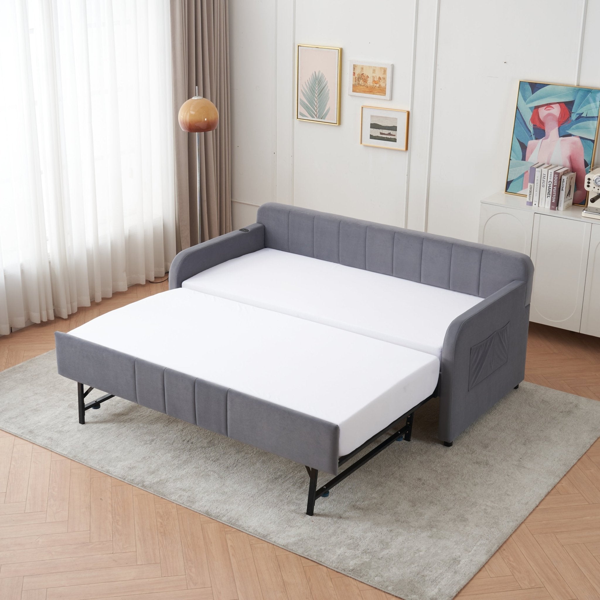 Twin Upholstered Daybed Frame with Trundle, Twin Size Sofa Bed - Direct Wicker