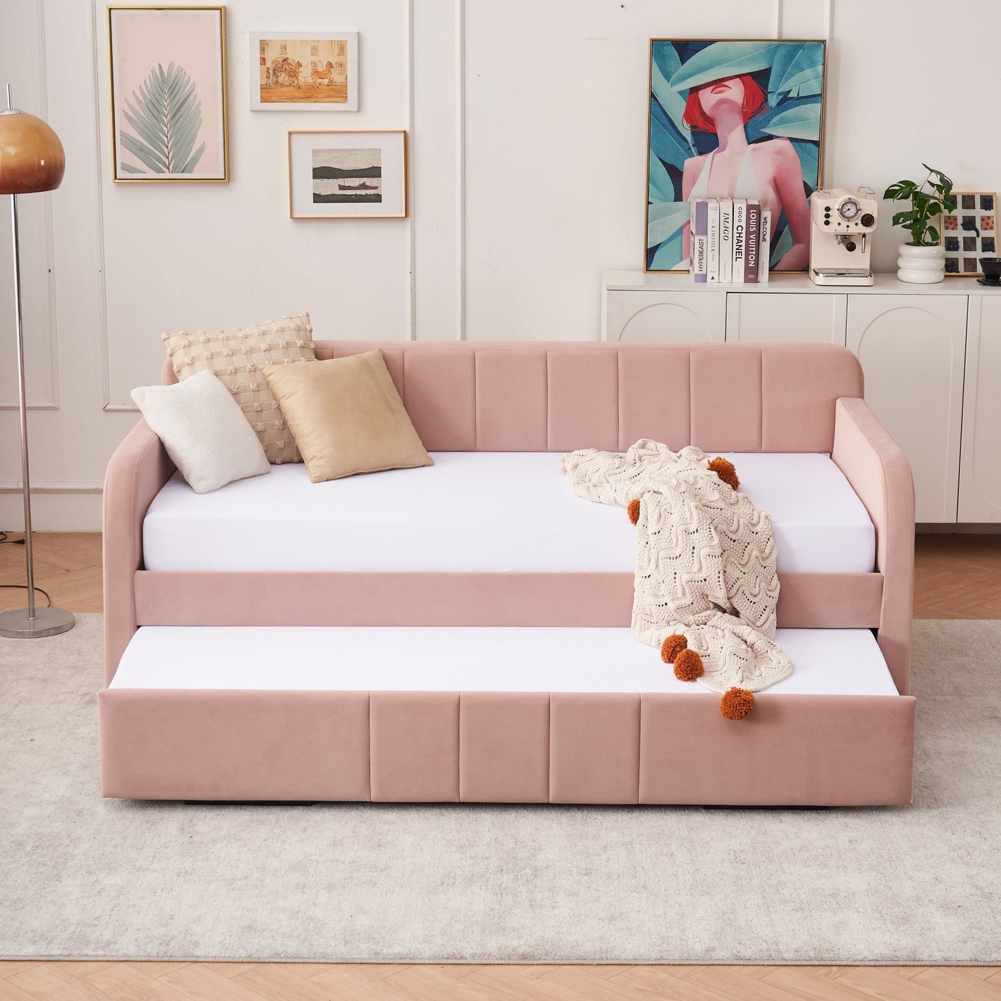 Twin Upholstered Daybed Frame with Trundle, Twin Size Sofa Bed - Direct Wicker