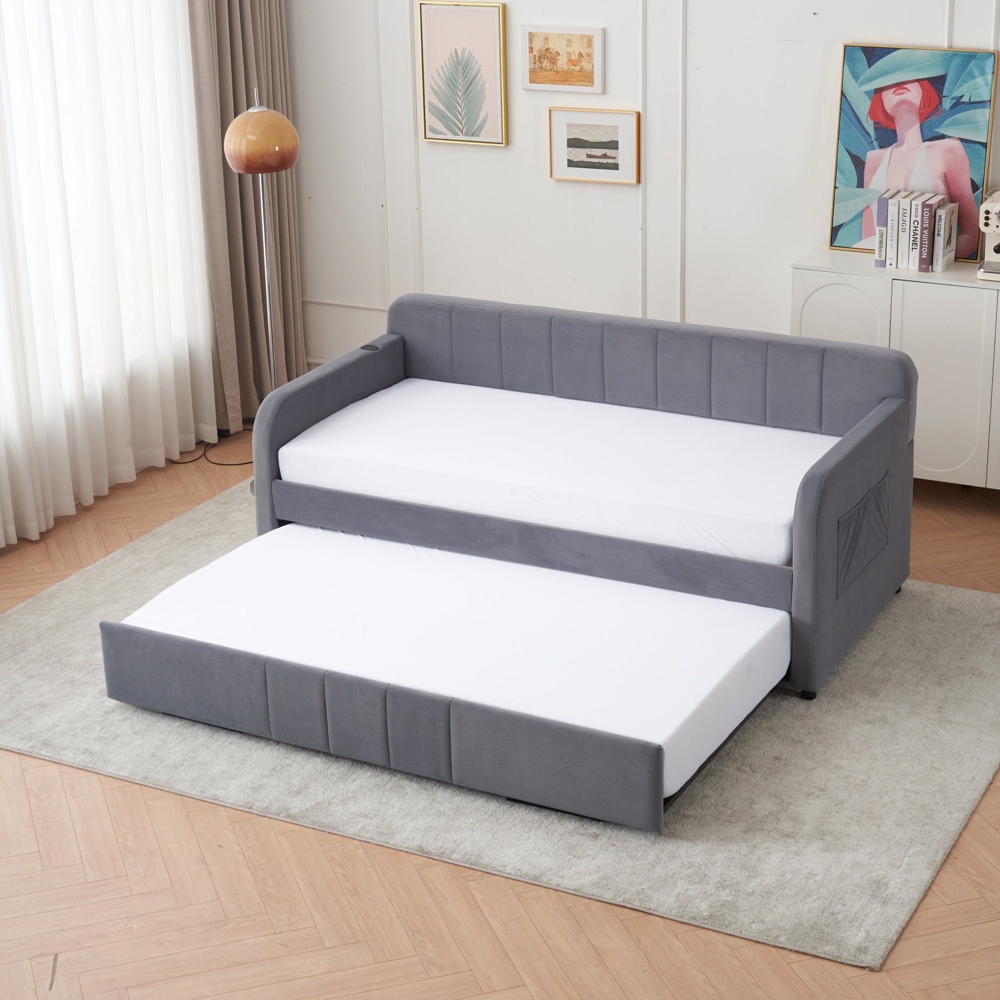 Twin Upholstered Daybed Frame with Trundle, Twin Size Sofa Bed - Direct Wicker