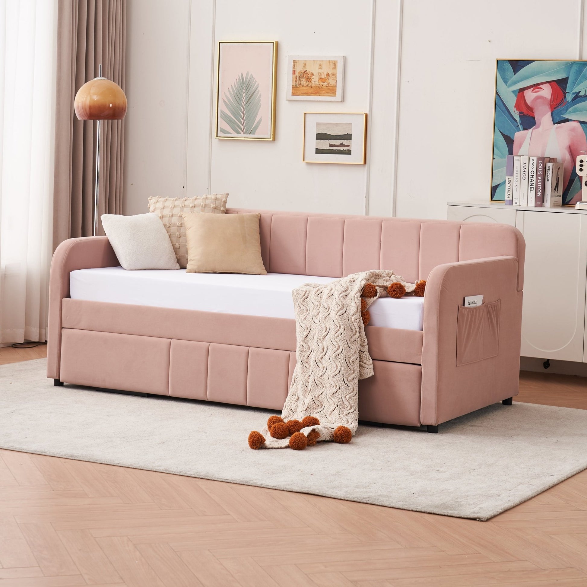 Twin Upholstered Daybed Frame with Trundle, Twin Size Sofa Bed - Direct Wicker