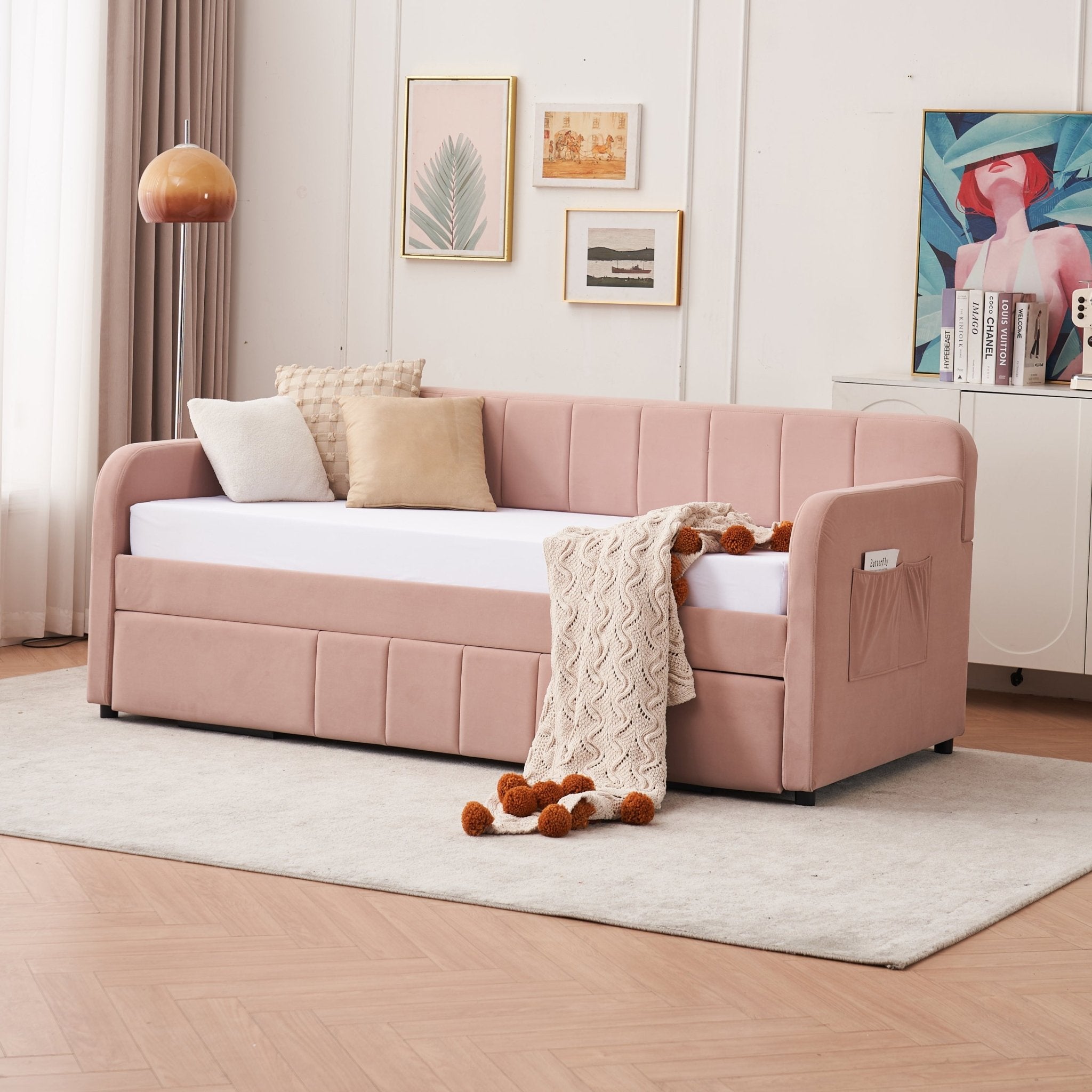 Twin Upholstered Daybed Frame with Trundle, Twin Size Sofa Bed - Direct Wicker