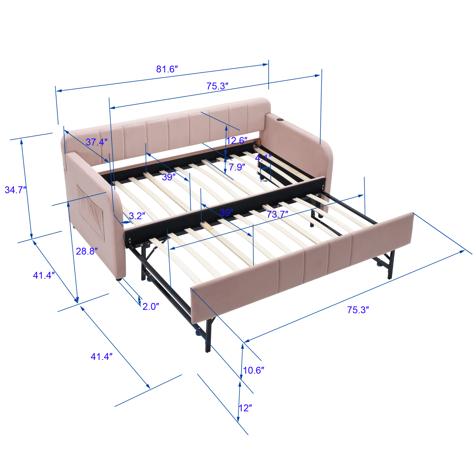 Twin Upholstered Daybed Frame with Trundle, Twin Size Sofa Bed - Direct Wicker