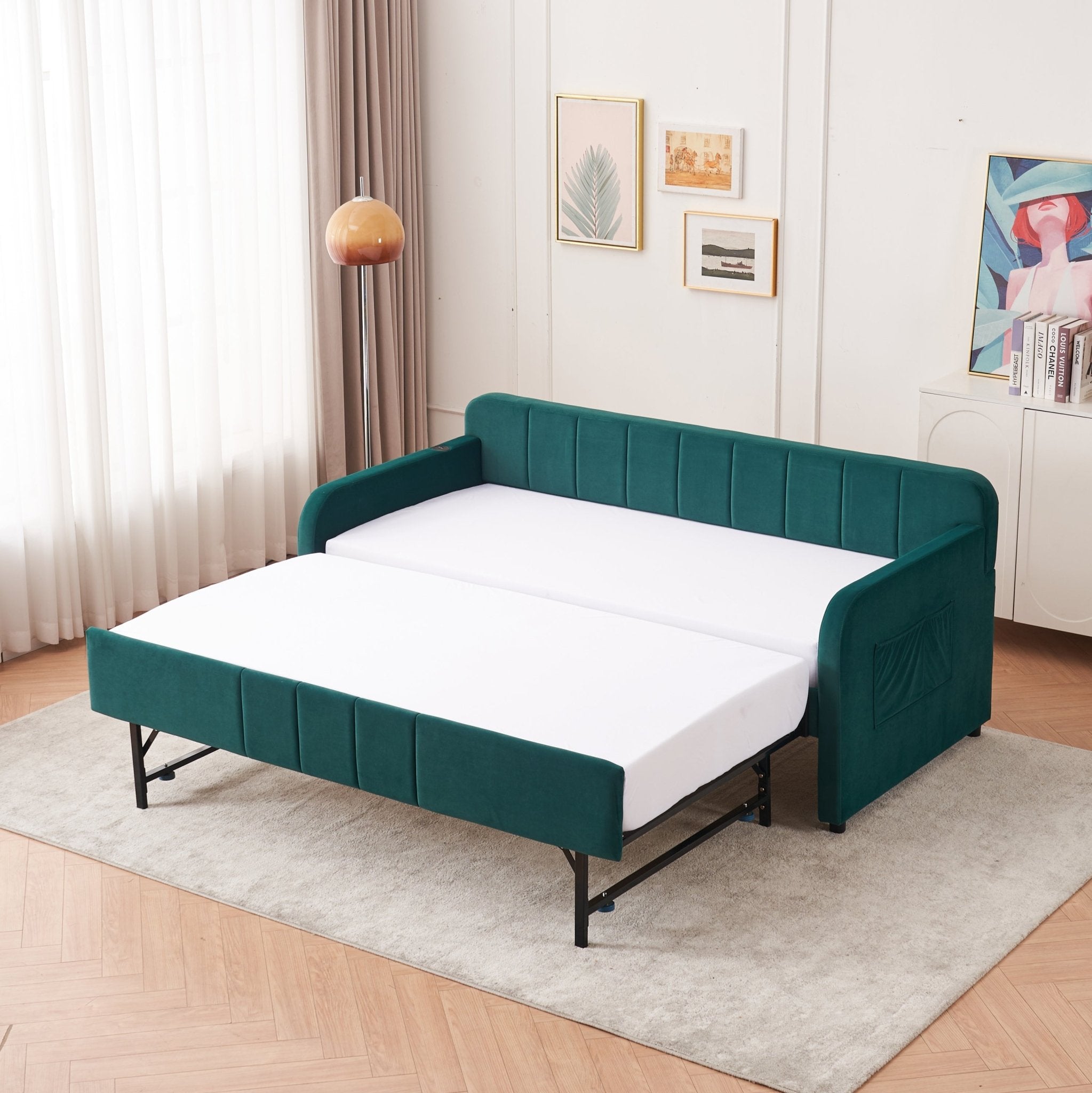 Twin Upholstered Daybed Frame with Trundle, Twin Size Sofa Bed - Direct Wicker