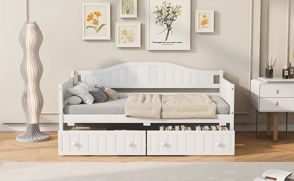 Twin Wooden Daybed with 2 drawers, Sofa Bed for Bedroom & Living Room (N708P357111K) - Direct Wicker