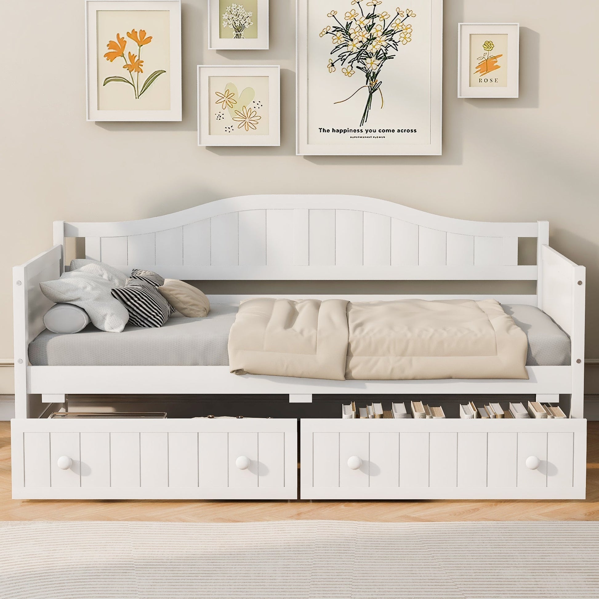 Twin Wooden Daybed with 2 drawers, Sofa Bed for Bedroom & Living Room (N708P357111K) - Direct Wicker