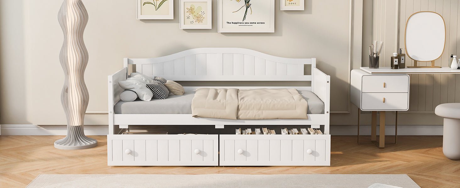 Twin Wooden Daybed with 2 drawers, Sofa Bed for Bedroom & Living Room (N708P357111K) - Direct Wicker