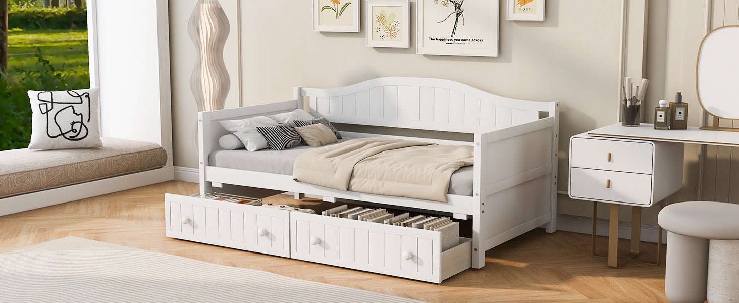 Twin Wooden Daybed with 2 drawers, Sofa Bed for Bedroom & Living Room (N708P357111K) - Direct Wicker