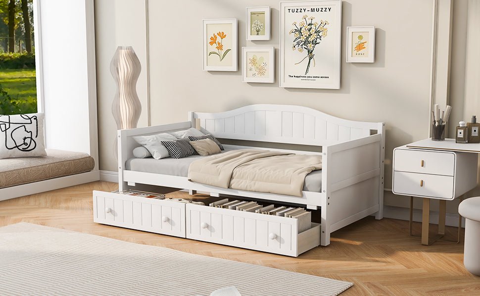 Twin Wooden Daybed with 2 drawers, Sofa Bed for Bedroom & Living Room (N708P357111K) - Direct Wicker