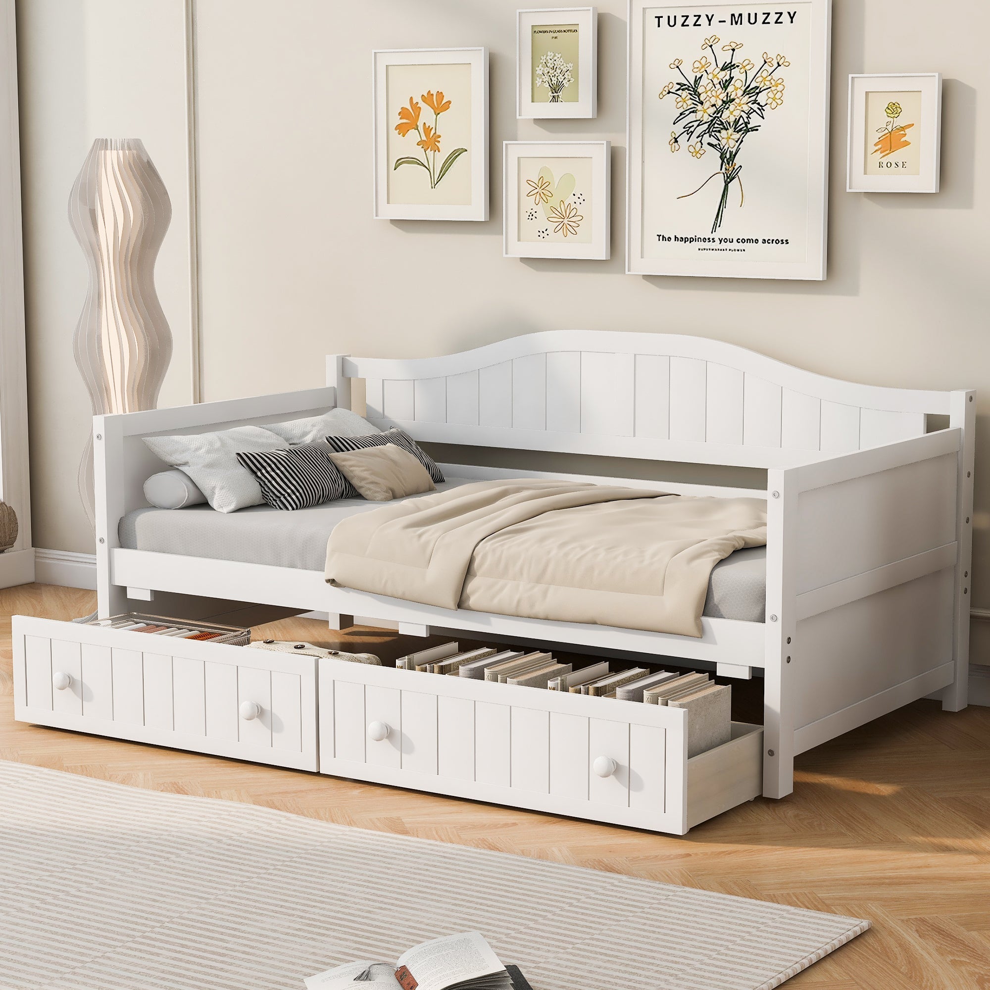 Twin Wooden Daybed with 2 drawers, Sofa Bed for Bedroom & Living Room (N708P357111K) - Direct Wicker