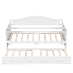 Twin Wooden Daybed with Trundle Bed, Sofa Bed for Bedroom Living Room, White - Direct Wicker