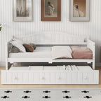 Twin Wooden Daybed with Trundle Bed, Sofa Bed for Bedroom Living Room, White - Direct Wicker