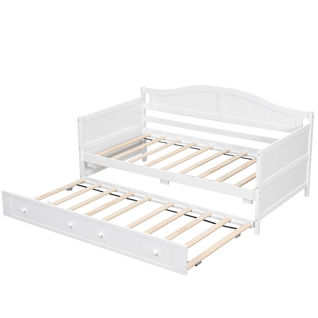 Twin Wooden Daybed with Trundle Bed, Sofa Bed for Bedroom Living Room, White - Direct Wicker
