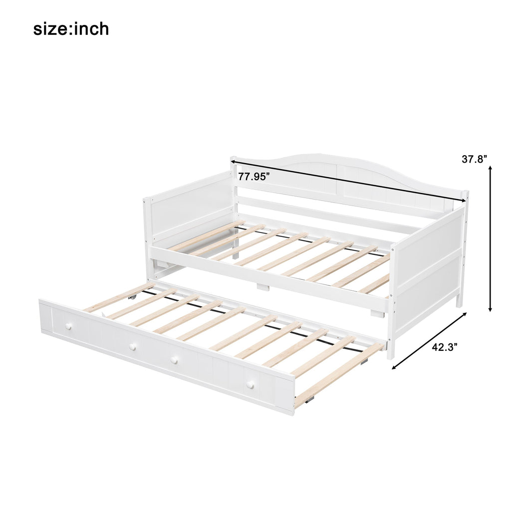 Twin Wooden Daybed with Trundle Bed, Sofa Bed for Bedroom Living Room, White - Direct Wicker