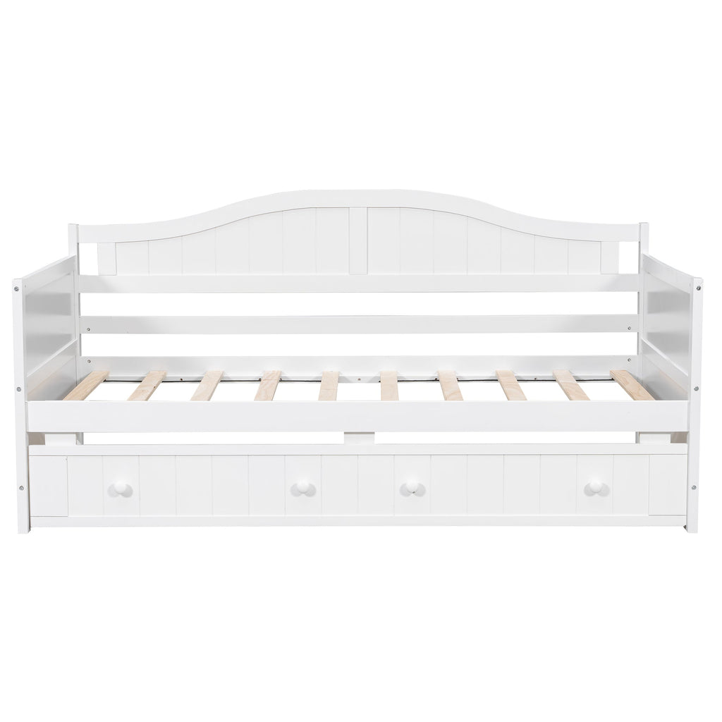 Twin Wooden Daybed with Trundle Bed, Sofa Bed for Bedroom Living Room, White - Direct Wicker