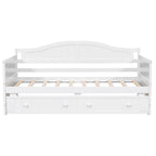 Twin Wooden Daybed with Trundle Bed, Sofa Bed for Bedroom Living Room, White - Direct Wicker