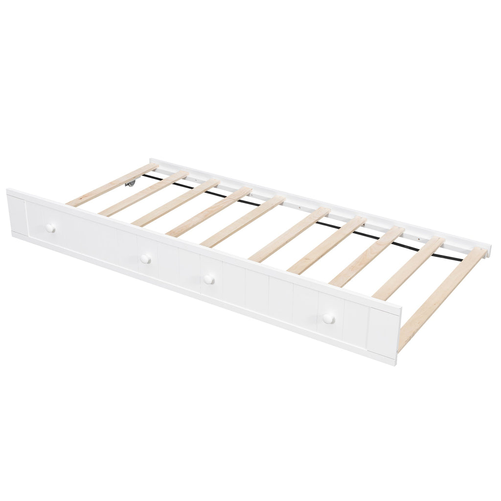 Twin Wooden Daybed with Trundle Bed, Sofa Bed for Bedroom Living Room, White - Direct Wicker