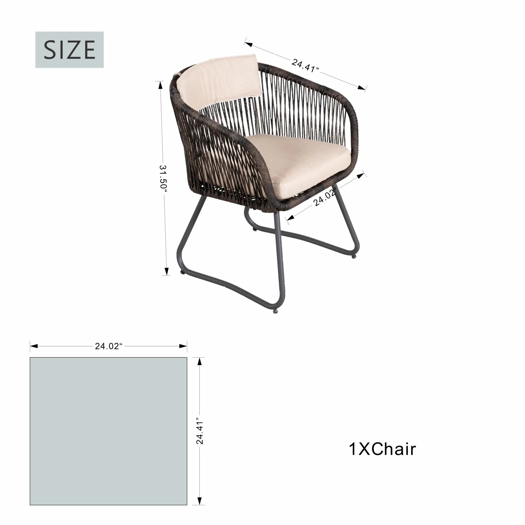 Twisted-Rope Weave Outdoor Dining Chairs, Set of 2 (PAC-2652-BR-KD) - Direct Wicker