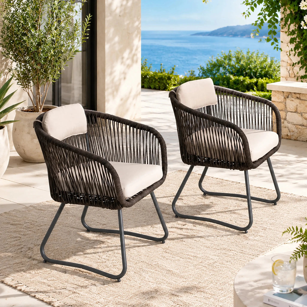 Twisted-Rope Weave Outdoor Dining Chairs, Set of 2 (PAC-2652-BR-KD) - Direct Wicker