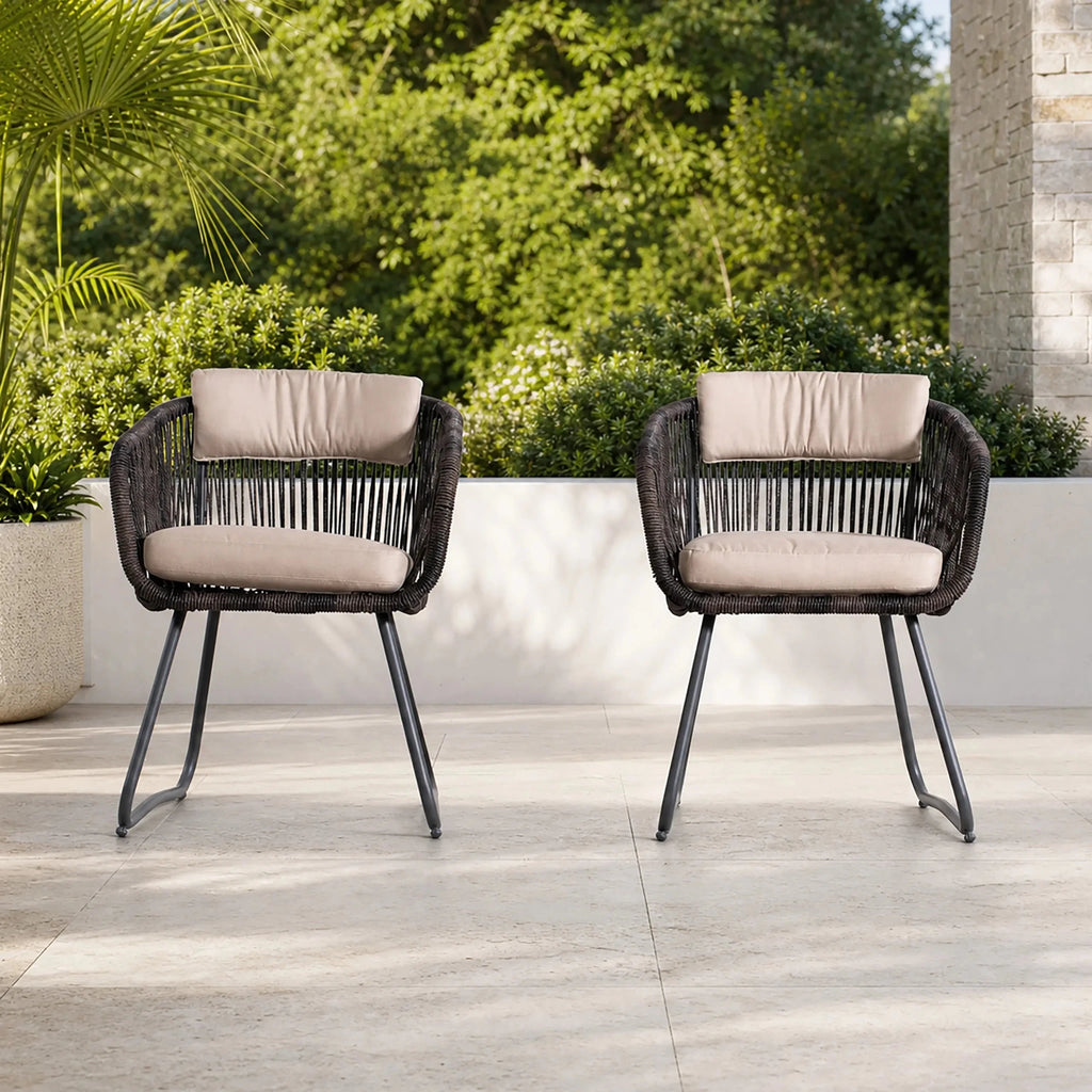Twisted-Rope Weave Outdoor Dining Chairs, Set of 2 (PAC-2652-BR-KD) - Direct Wicker