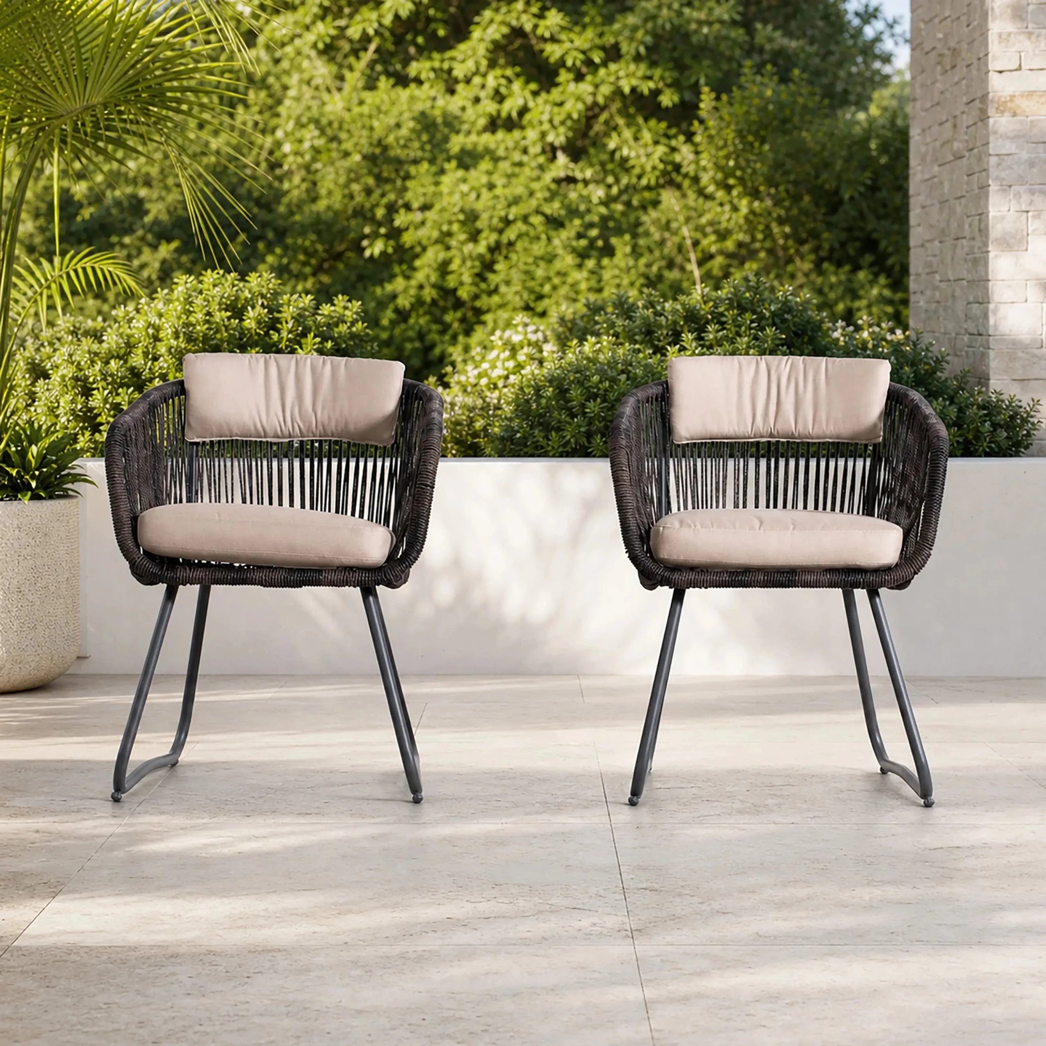 Twisted-Rope Weave Outdoor Dining Chairs, Set of 2 (PAC-2652-BR-KD) - Direct Wicker