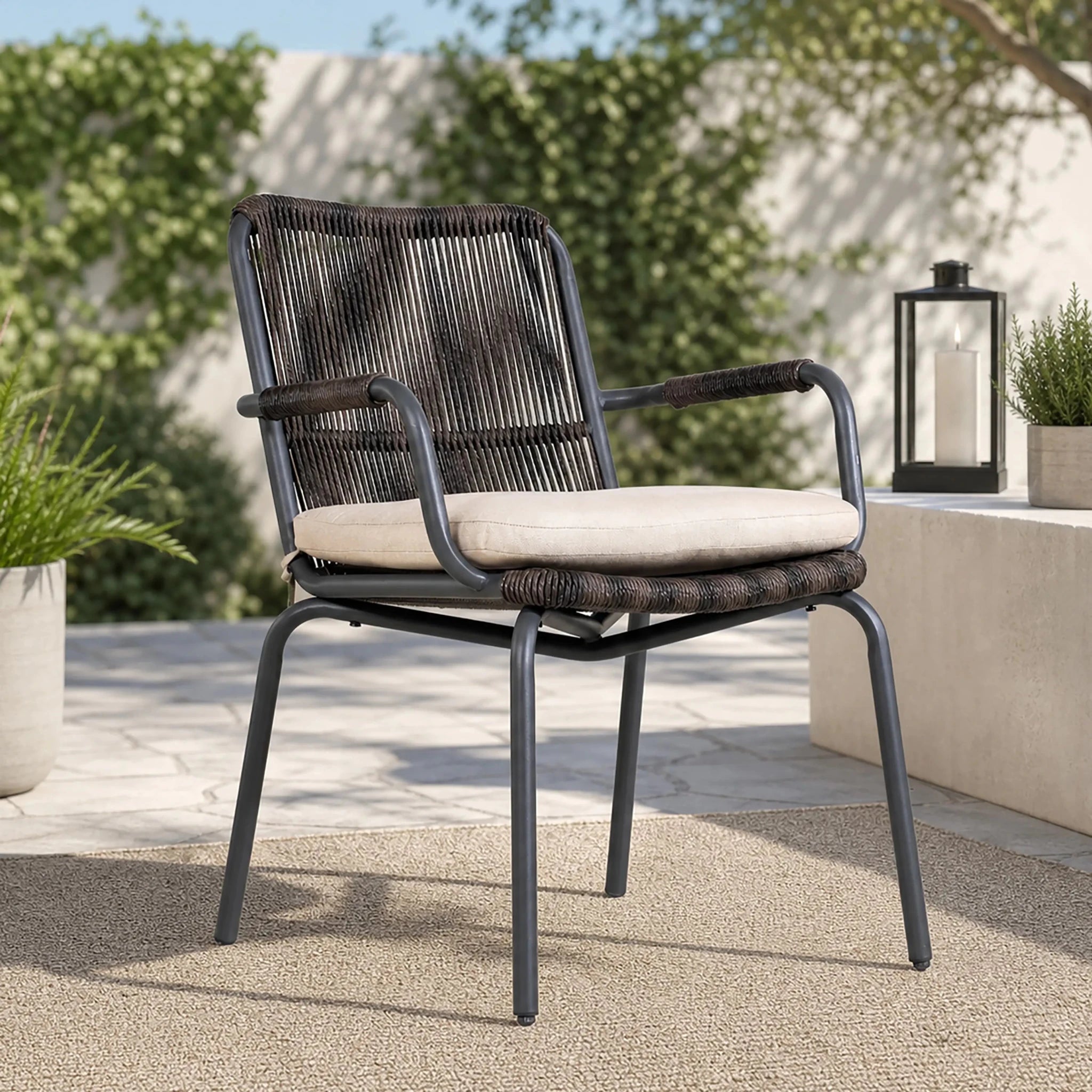 Twisted-Rope Woven Design Outdoor Dining Chair, Set of 2 (PAC-2653-BR-KD) - Direct Wicker