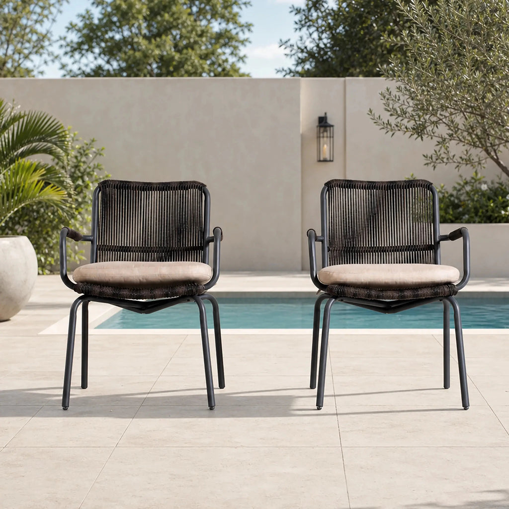 Twisted-Rope Woven Design Outdoor Dining Chair, Set of 2 (PAC-2653-BR-KD) - Direct Wicker