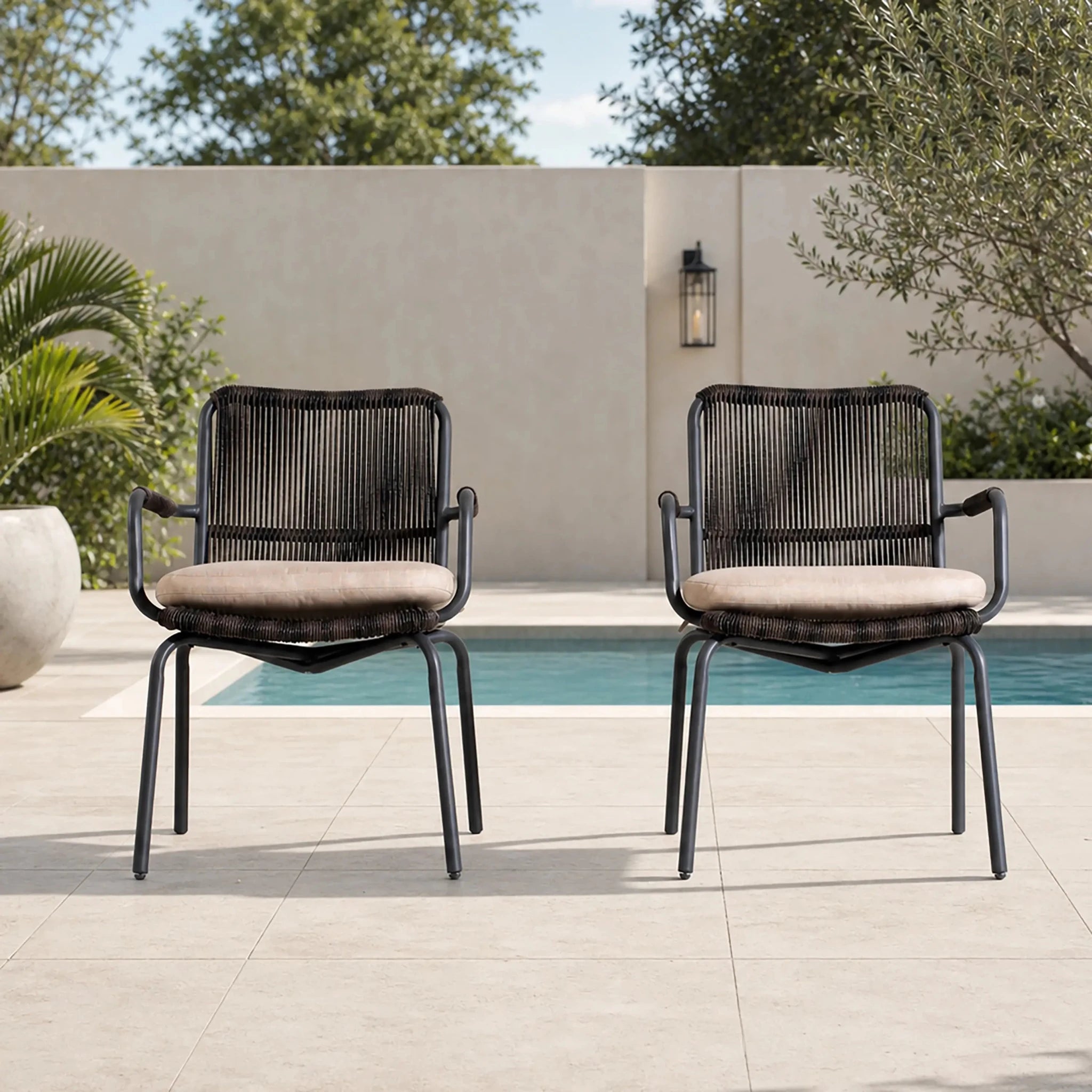 Twisted-Rope Woven Design Outdoor Dining Chair, Set of 2 (PAC-2653-BR-KD) - Direct Wicker