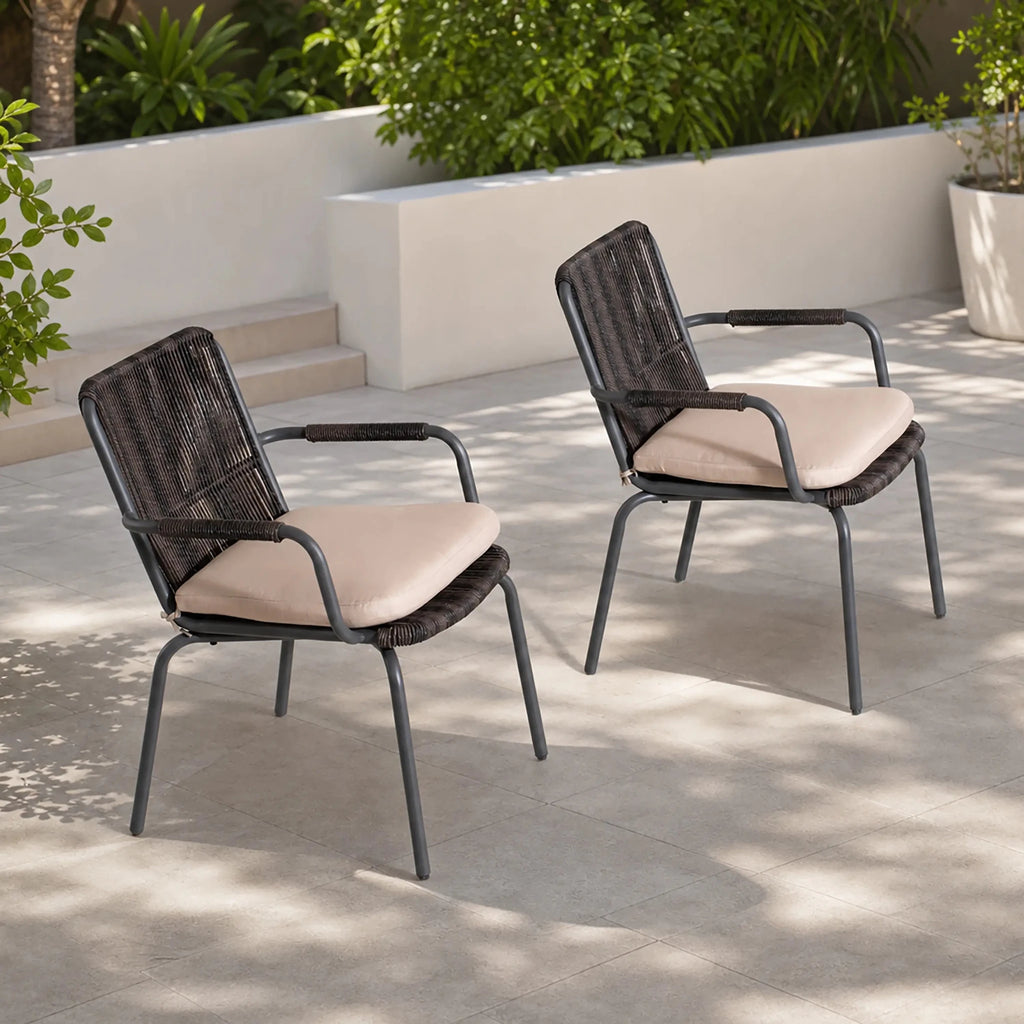 Twisted-Rope Woven Design Outdoor Dining Chair, Set of 2 (PAC-2653-BR-KD) - Direct Wicker