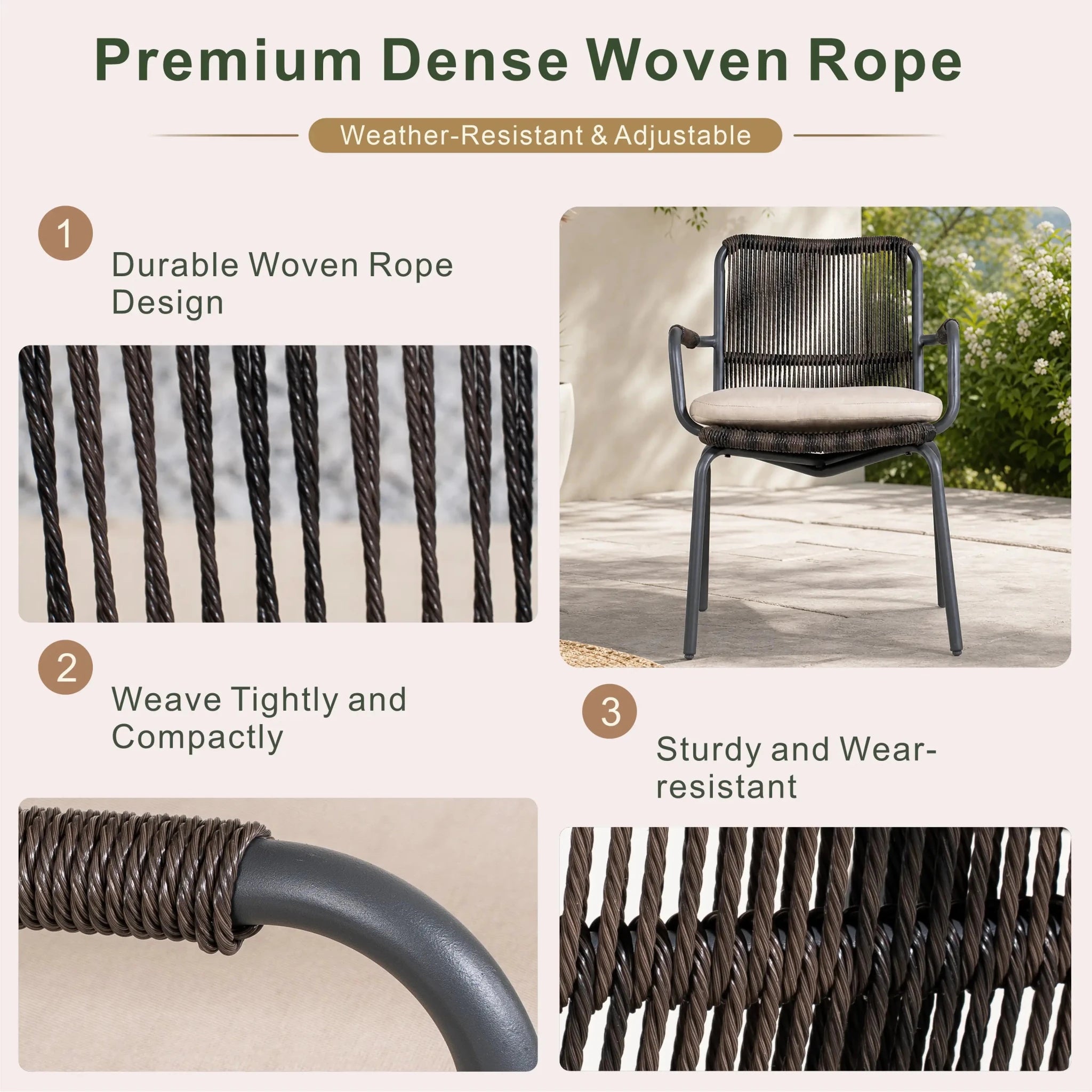 Twisted-Rope Woven Design Outdoor Dining Chair, Set of 2 (PAC-2653-BR-KD) - Direct Wicker