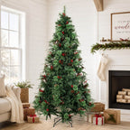 Unlit Artificial Christmas Tree with Red Berries, Pine Cones & Full PVC Automatic-Opening Branches – 5 FT, 6 FT & 7 FT (PAT-011) - Direct Wicker