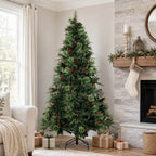 Unlit Artificial Christmas Tree with Red Berries, Pine Cones & Full PVC Automatic-Opening Branches – 5 FT, 6 FT & 7 FT (PAT-011) - Direct Wicker
