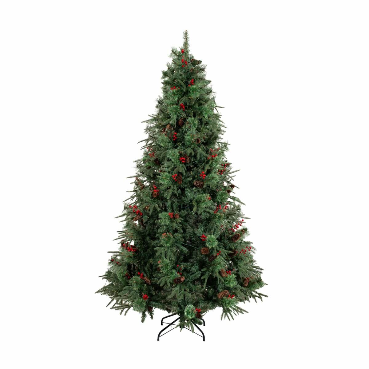 Unlit Artificial Christmas Tree with Red Berries, Pine Cones & Full PVC Automatic-Opening Branches – 5 FT, 6 FT & 7 FT (PAT-011) - Direct Wicker