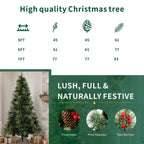 Unlit Artificial Christmas Tree with Red Berries, Pine Cones & Full PVC Automatic-Opening Branches – 5 FT, 6 FT & 7 FT (PAT-011) - Direct Wicker