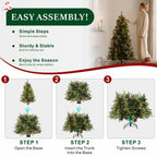 Unlit Artificial Christmas Tree with Red Berries, Pine Cones & Full PVC Automatic-Opening Branches – 5 FT, 6 FT & 7 FT (PAT-011) - Direct Wicker