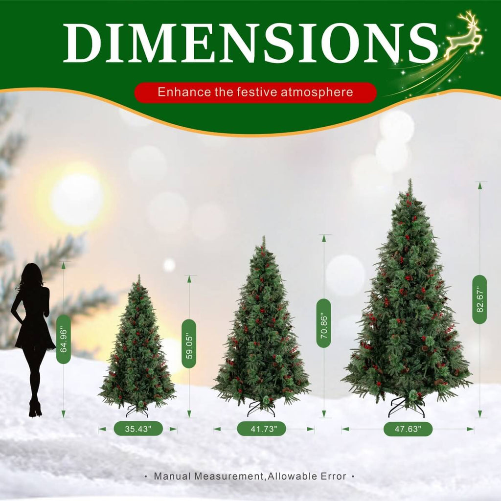 Unlit Artificial Christmas Tree with Red Berries, Pine Cones & Full PVC Automatic-Opening Branches – 5 FT, 6 FT & 7 FT (PAT-011) - Direct Wicker