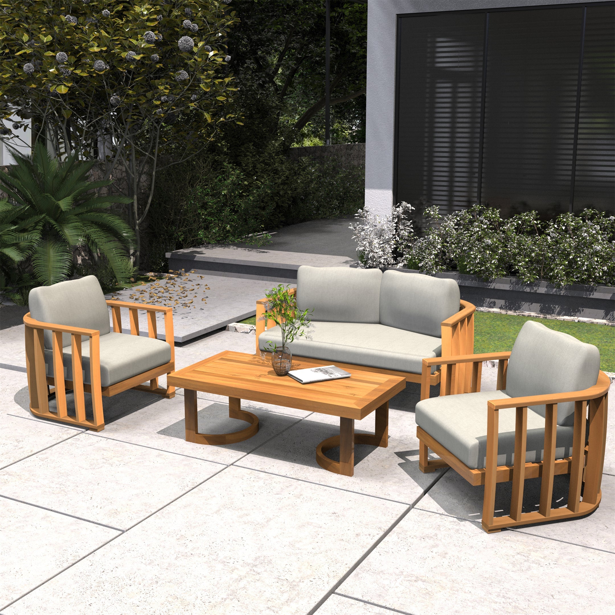 Rebel 4-Seater Wood Patio Conversation Set (PAS-2521-2SC+SC*2+TA)