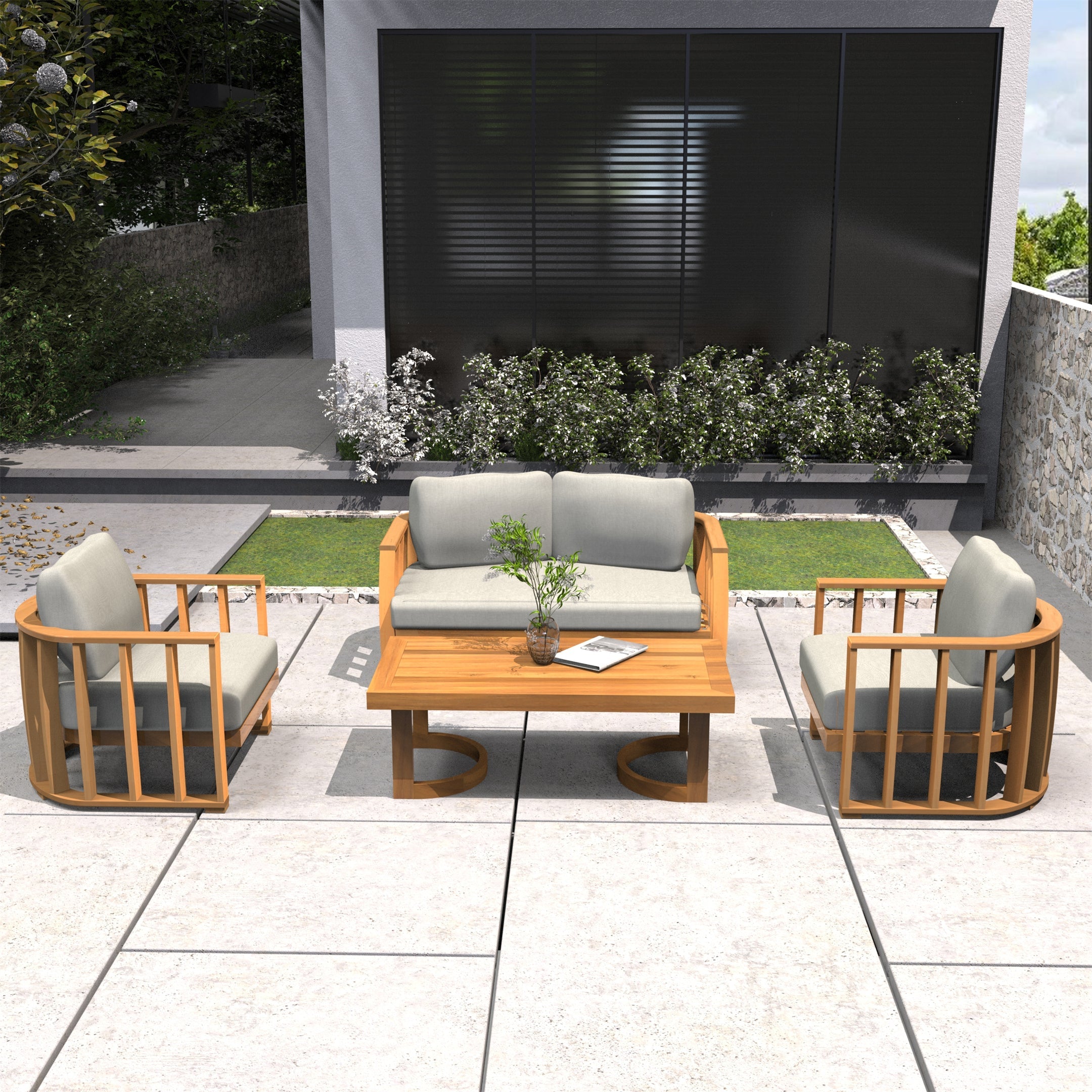 Rebel 4-Seater Wood Patio Conversation Set (PAS-2521-2SC+SC*2+TA)