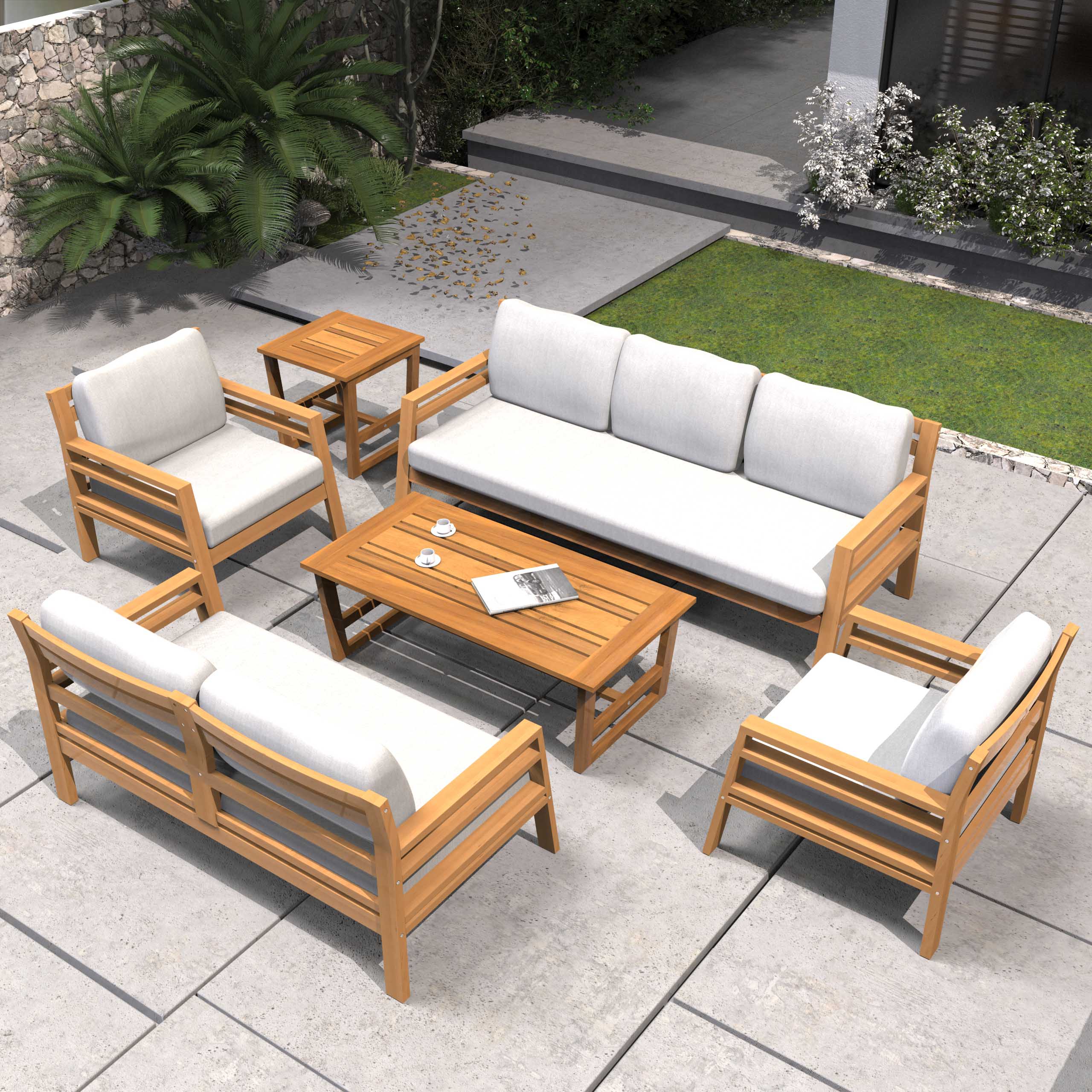 Rebel 7-Seater Wood Patio Conversation Set ( PAS-2520-3SC+2SC+SC*2+TA+ST)