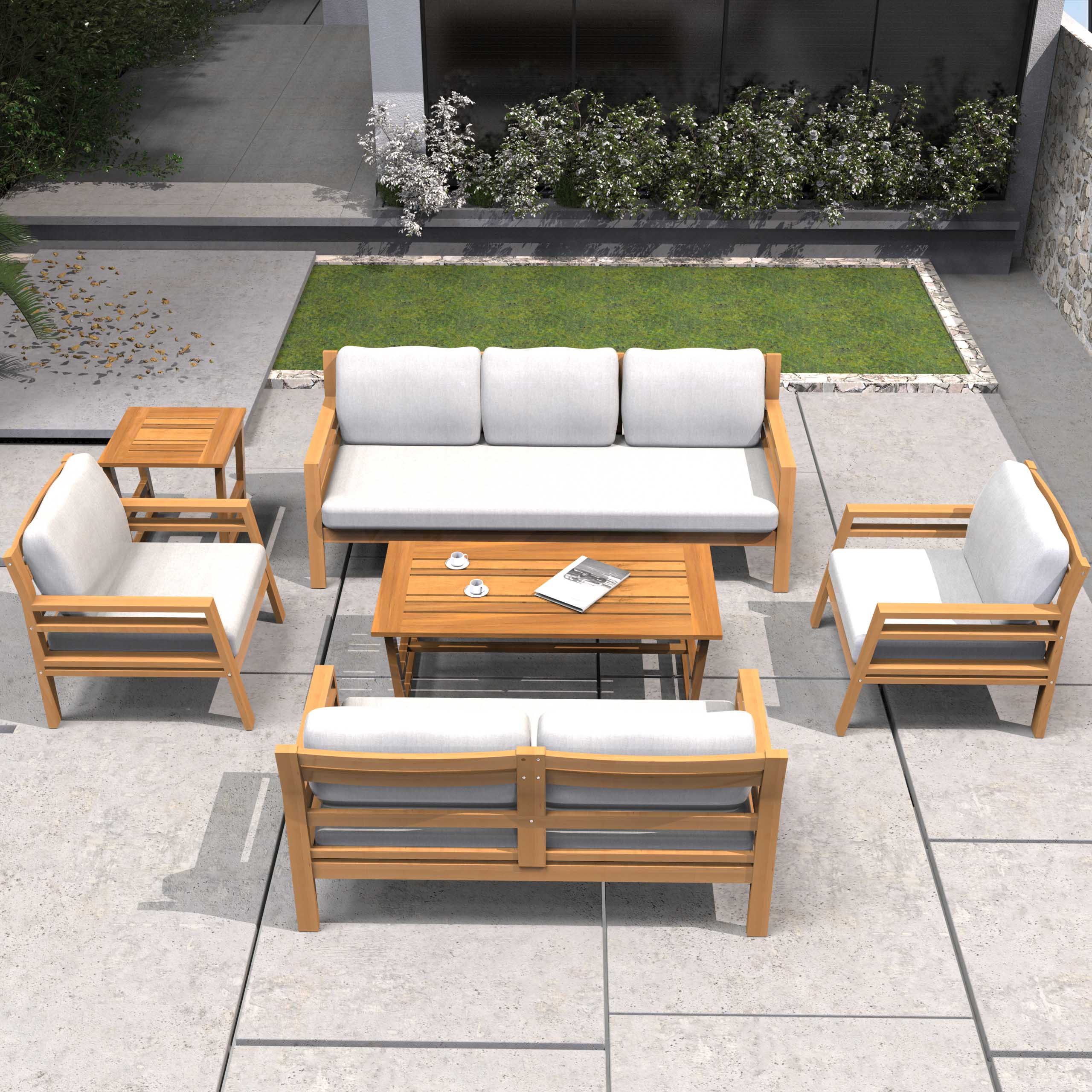 Rebel 7-Seater Wood Patio Conversation Set ( PAS-2520-3SC+2SC+SC*2+TA+ST)