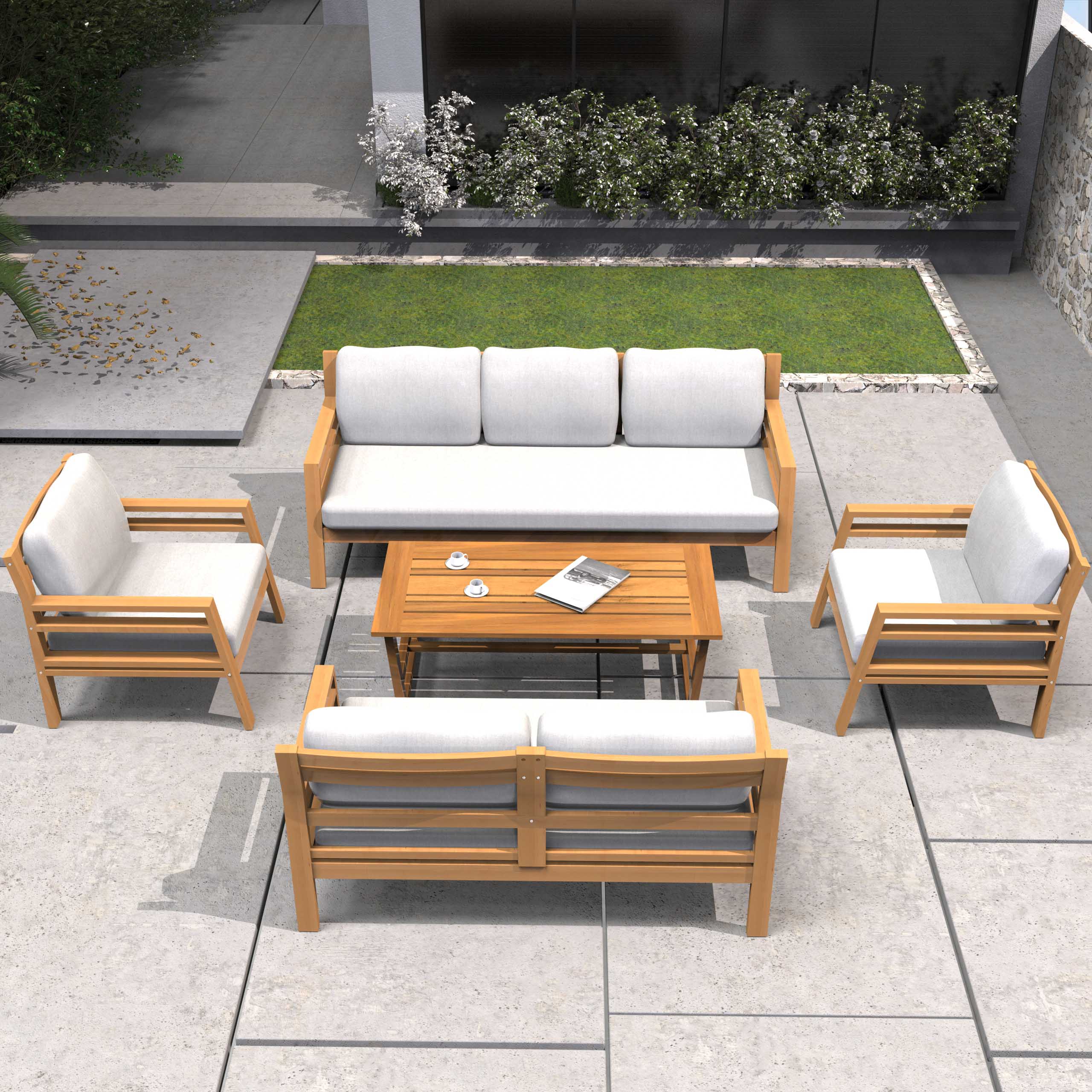 Rebel 7-Seater Wood Patio Conversation Set (PAS-2520-3SC+2SC+SC*2+TA)