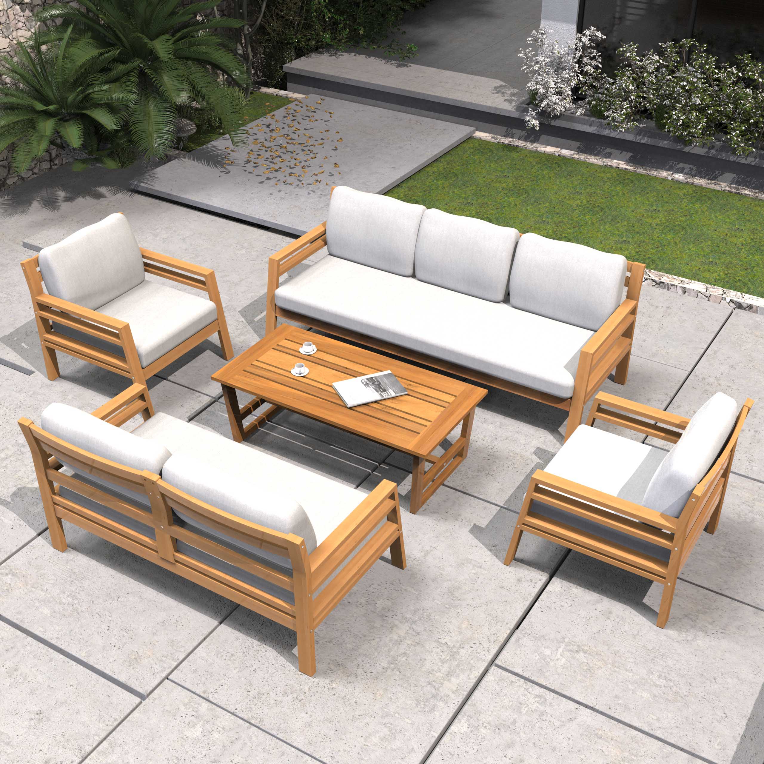 Rebel 7-Seater Wood Patio Conversation Set (PAS-2520-3SC+2SC+SC*2+TA)