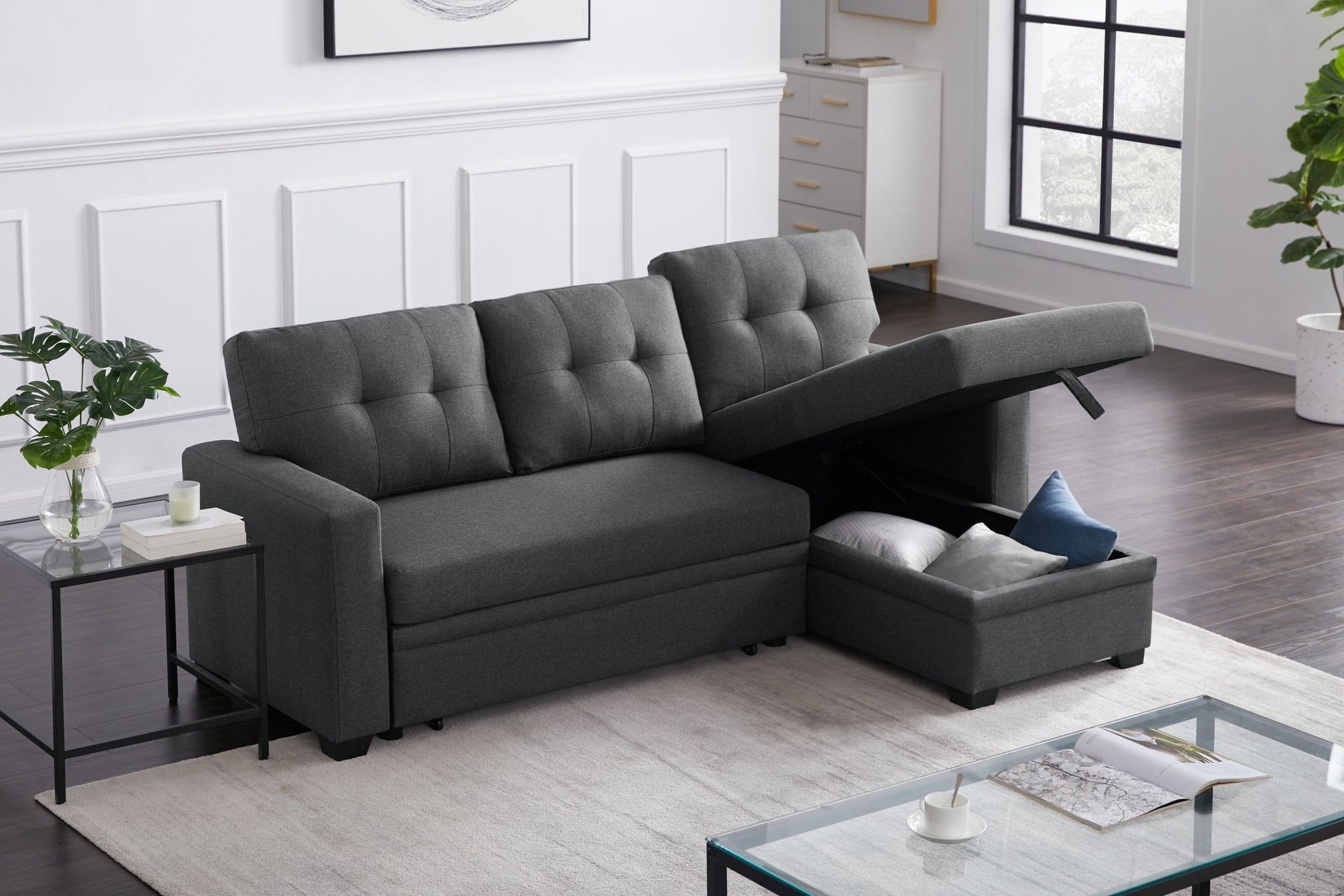 Upholstered Pull out Sectional Sofa with Chaise (B102S00001) - Direct Wicker