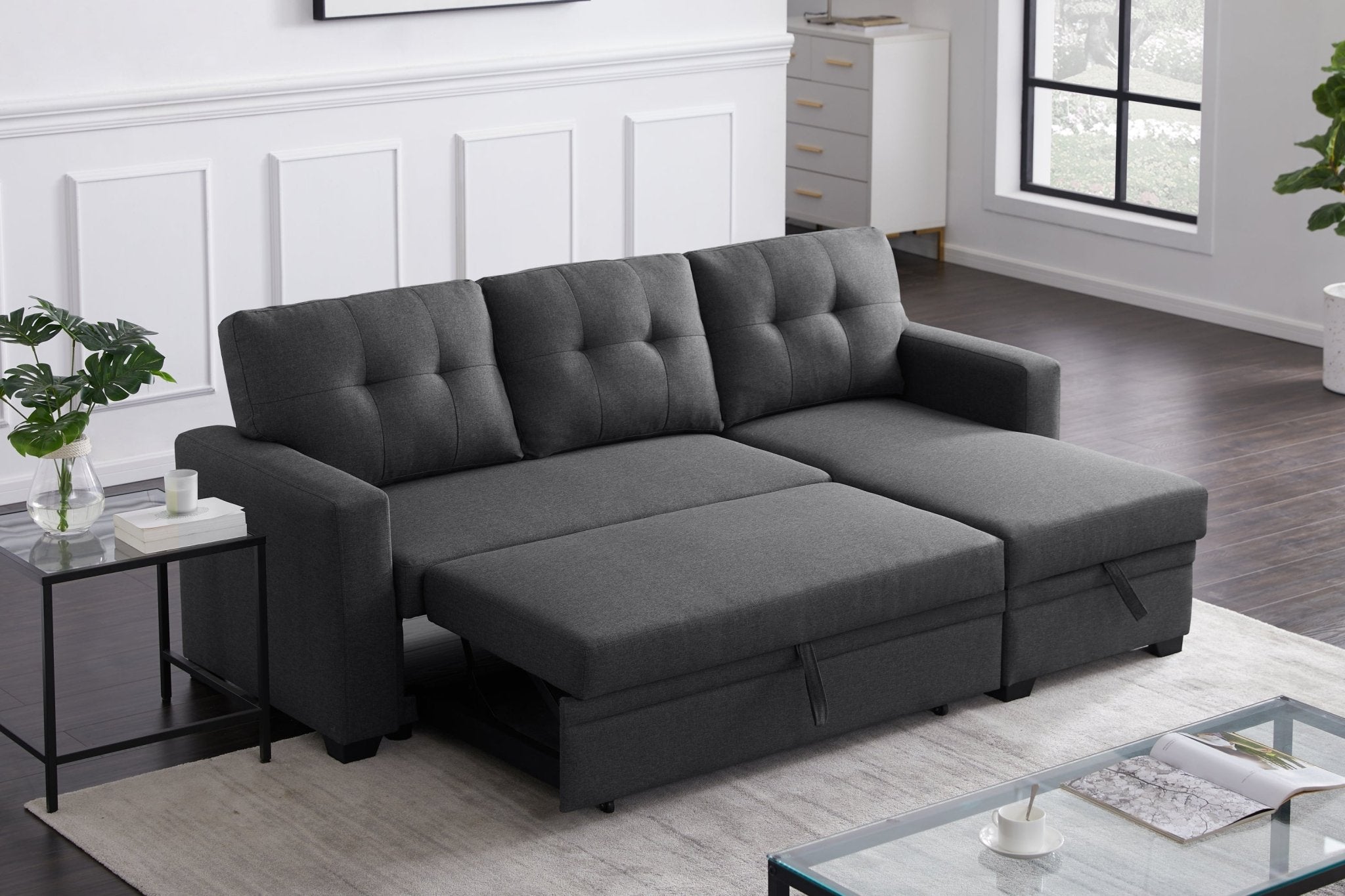 Upholstered Pull out Sectional Sofa with Chaise (B102S00001) - Direct Wicker