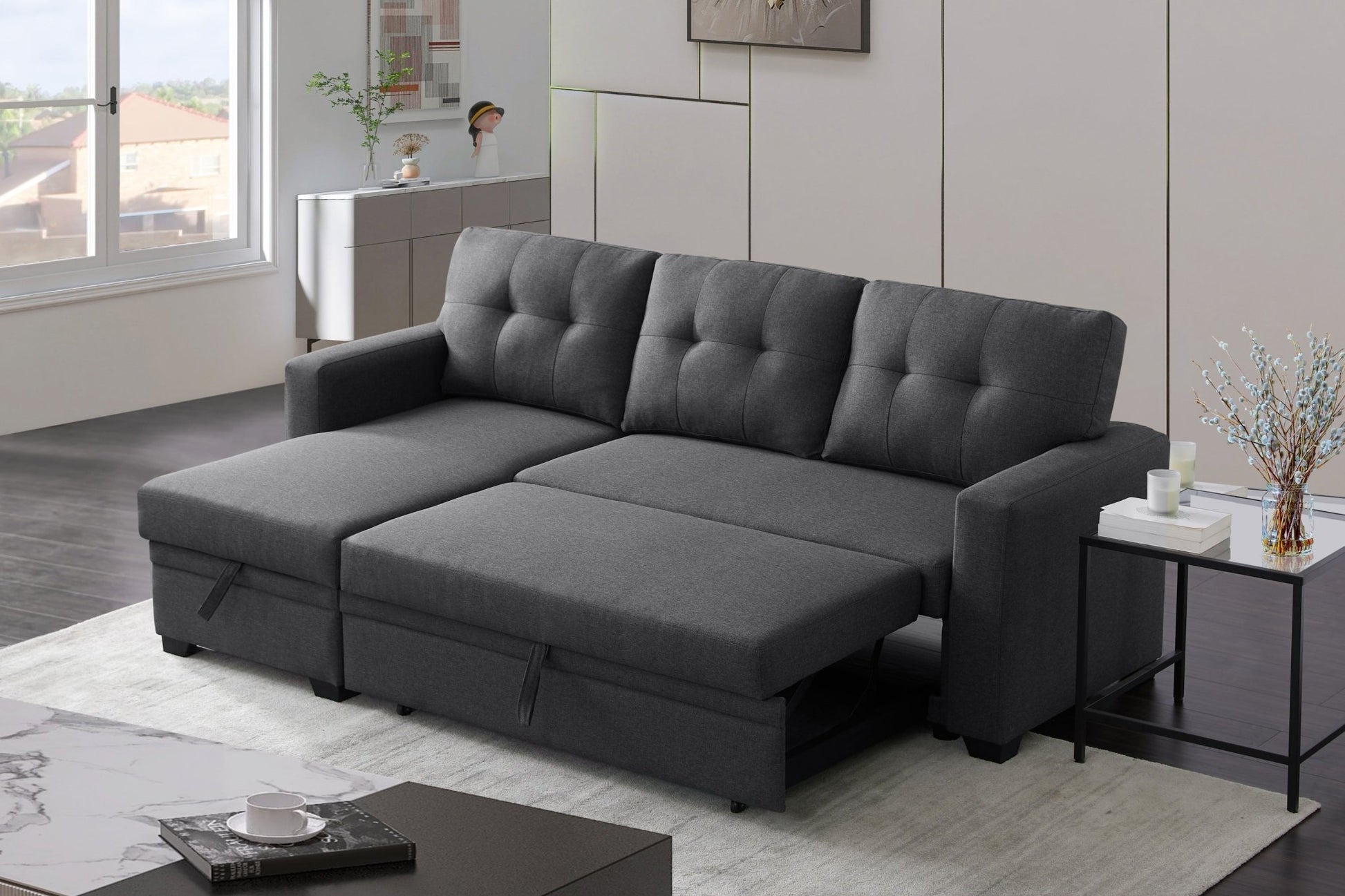 Upholstered Pull out Sectional Sofa with Chaise (B102S00001) - Direct Wicker