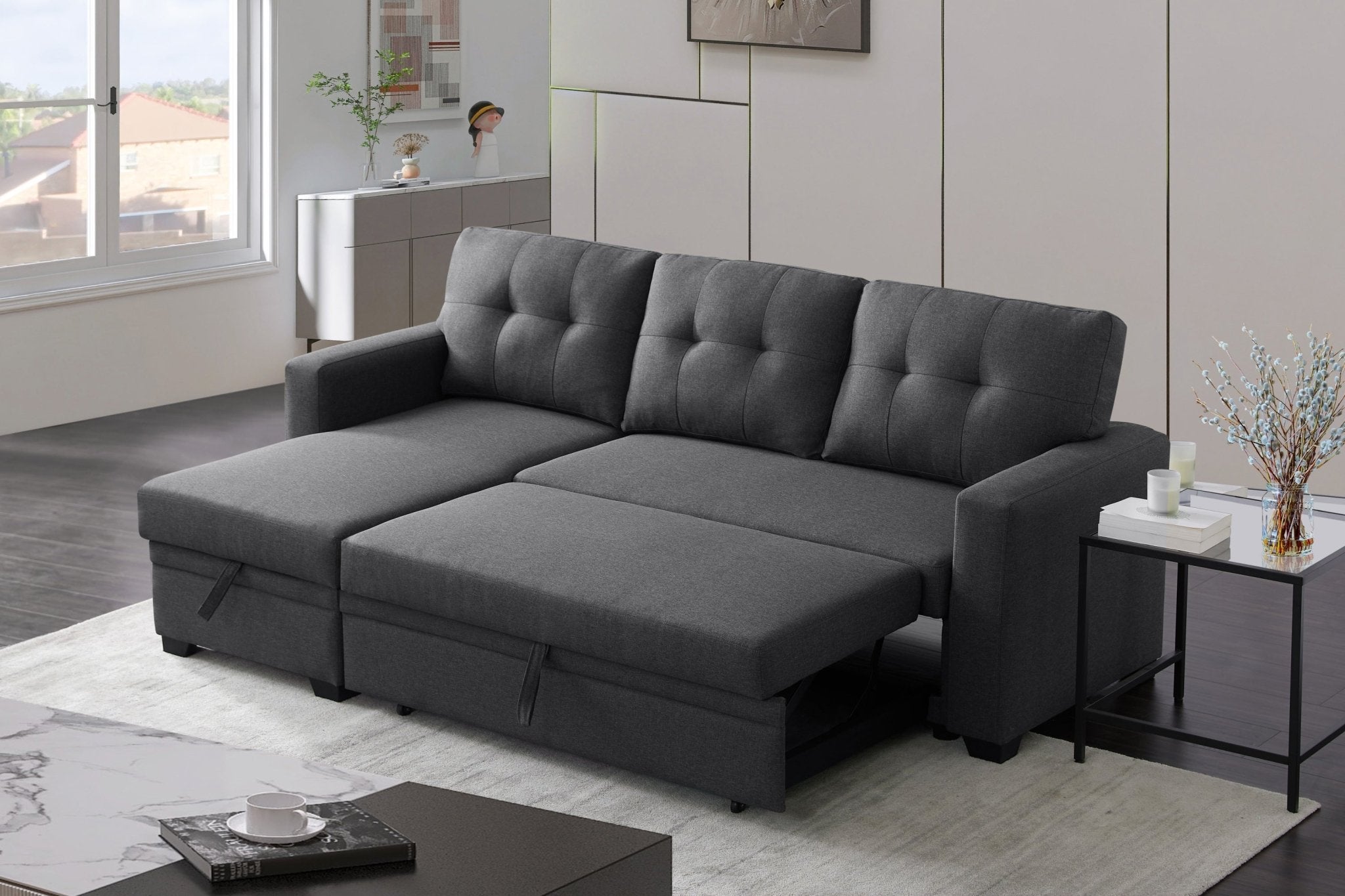 Upholstered Pull out Sectional Sofa with Chaise (B102S00001) - Direct Wicker